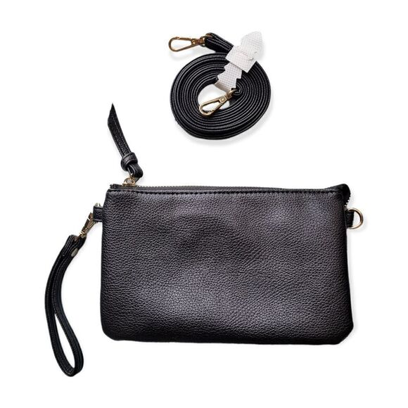 Black Wristlet/ Clutch With Shoulder Strap - Picture 2 of 3